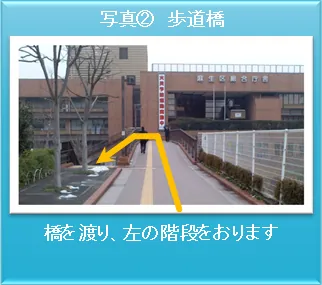 道順写真2：歩道橋と左手の階段がわかる写真